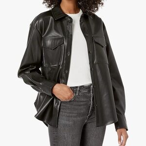 Elegant Black Faux Leather Button Down Shirt